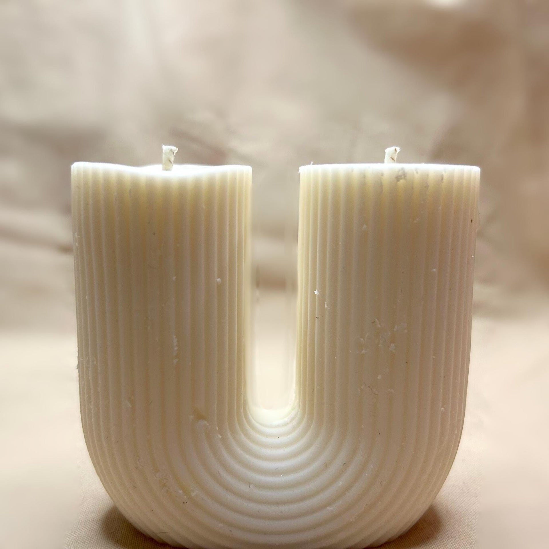 Twin Flame Candle | U Shape Ribbed Pillar Candle for Aesthetic home decor